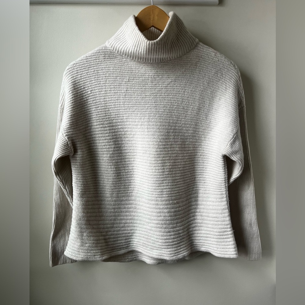 HELMUT LANG Soft Ribbed Knit Cropped Mock Neck Sweater Essential Cream Boxy M